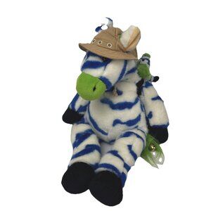 Vintabe Zany Brainy 20" Zebra Plush Baby Backpack Blue Stripe Hat Stuffed Animal